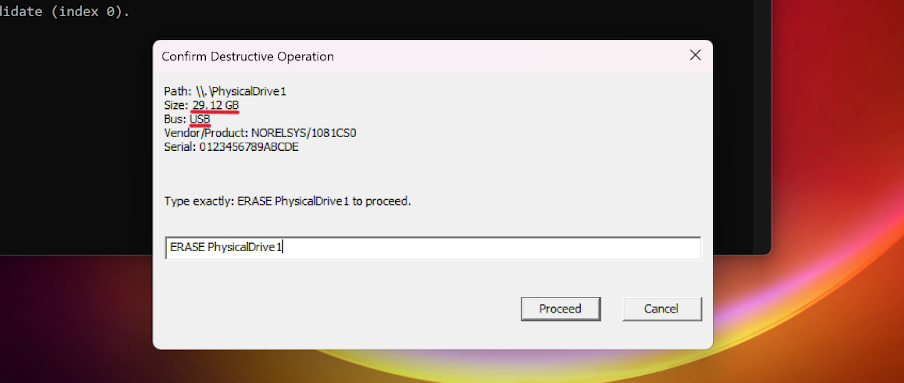 SSGSH Direct Utility showing a drive confirmation prompt when formatting a gateway's microSD card
