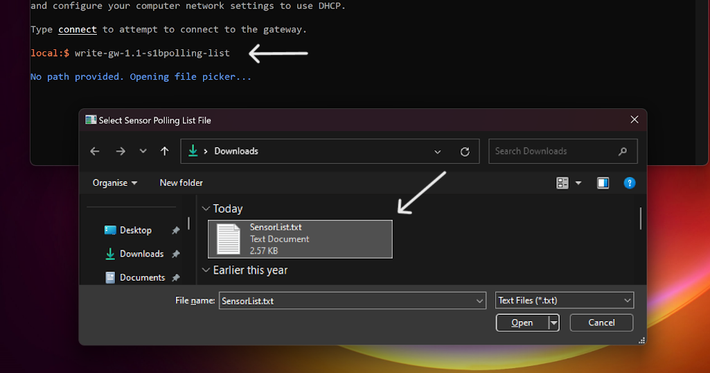 A file picker being used to select the polling list in SSGSH Direct